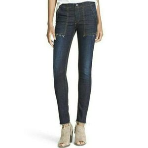 Rag & Bone Denny High Rise Skinny Jeans Raw Hem Dark Wash